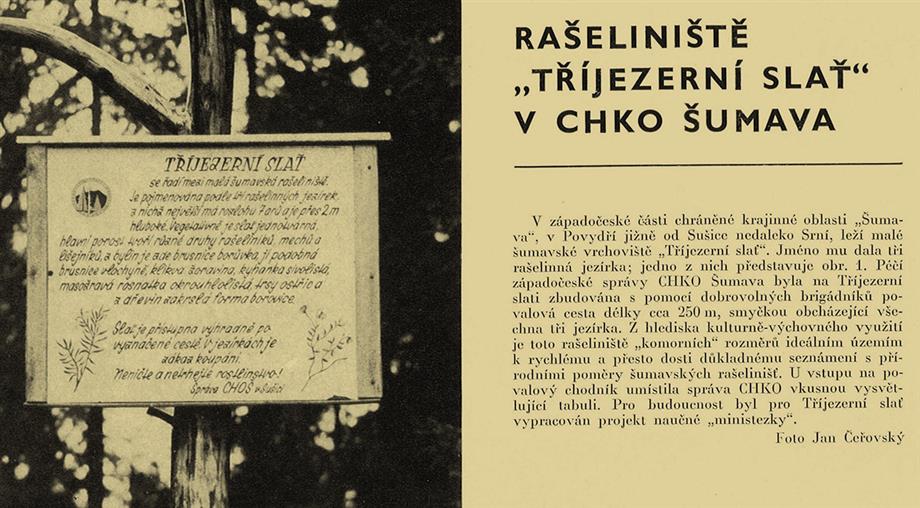 Prezentace Tříjezerní slatě v časopise Památky a příroda z roku 1976