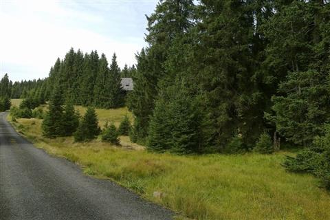 Křižovatka s odbočkou v roce 2025, místo je zamokřené